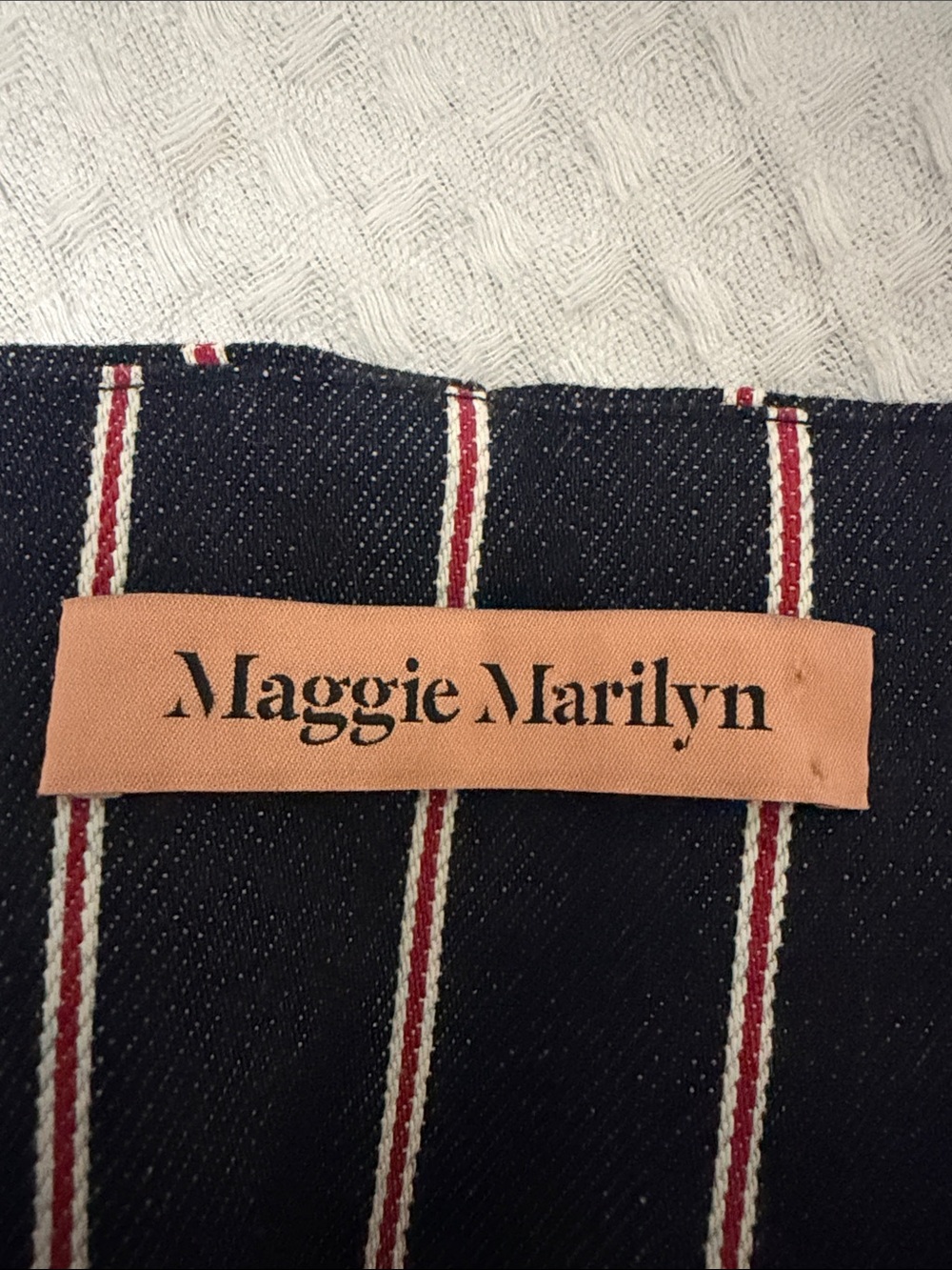 Maggie Marilyn 💯% Cotton Denim Navy Pants with Red, White Stripes Size 8 - Picture 10 of 16